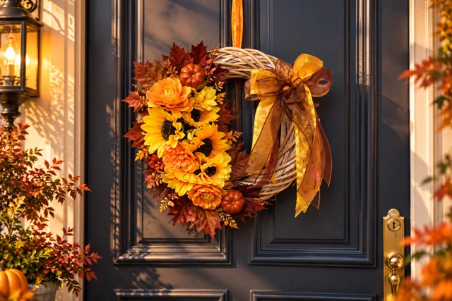 Autunno Dorato — Fiori gialli e arancio con un grande fiocco dai colori caldi.