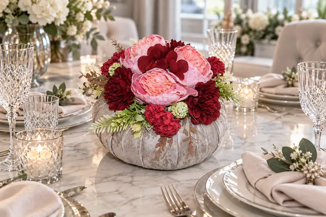 Petali di Rubino — Peonie rosa e fiori bordeaux su una morbida base chiara, elegante e romantica.